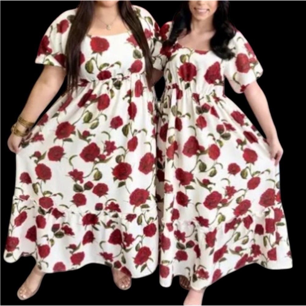 Red Roses Floral Maxi Dress Small "Catalina Rose Dress” NWT